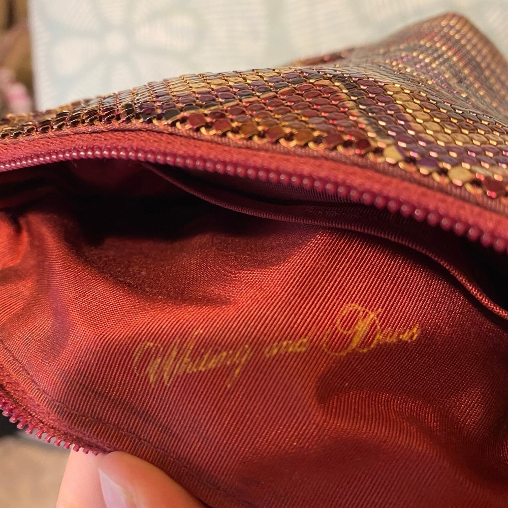 Vintage Whiting And Davis Purse Plum Metallic Leather Chevron Crossbody Bag - Picture 5 of 7
